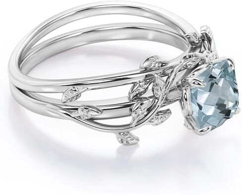 Cushion Cut Gemstone Engagement Rings Set for Women 925 Sterling Silver 8MM Amethyst Leaf Ring Unique Bridal Wedding Rings Size 4-11 in Saudi Arabia
