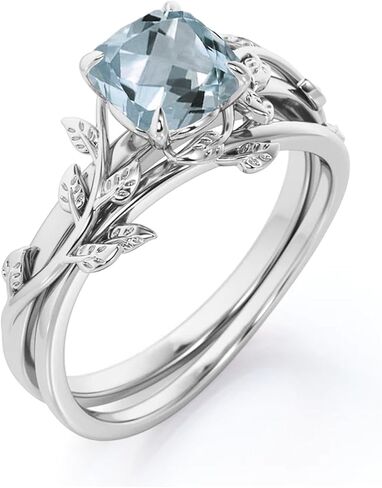 Cushion Cut Gemstone Engagement Rings Set for Women 925 Sterling Silver 8MM Amethyst Leaf Ring Unique Bridal Wedding Rings Size 4-11 in Saudi Arabia