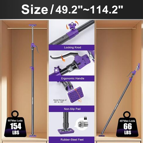 Cabinet Jack Support Pole, Third Hand Tools, 49.2"-114.2" inches, Steel Telescopic Adjustable Support Pole, Capacity for Cabinet Jack, Zip Wall Pole, Drywall Jack& Cargo Bars, 2-Pack in Kuwait
