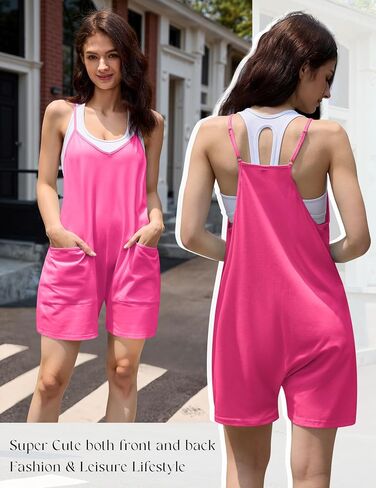 Womens Summer Romper Casual Loose Sleeveless Spaghetti Strap Shorts Overalls Jumpsuit with Pockets 2025 Outfits in Saudi Arabia