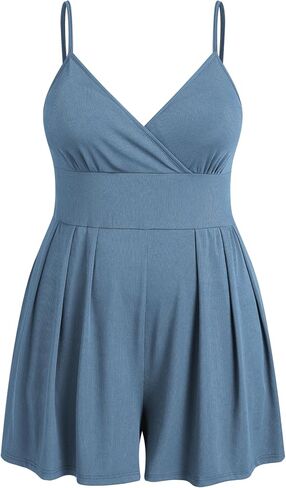 CIDER Plus Size Rompers For Curvy Women V Neck Sleeveless Spaghetti Strap Wide Leg Shorts Overalls Jumpsuit Summer Outfits in Saudi Arabia