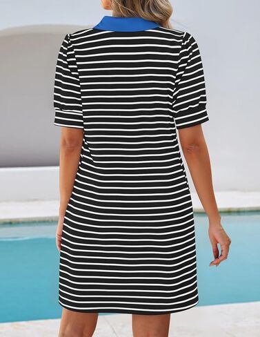 ZESICA Women's Summer Casual Striped Mini Dresses 2025 Lapel V Neck Short Sleeve Flowy A Line T Shirt Dress in Saudi Arabia