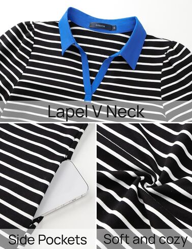 ZESICA Women's Summer Casual Striped Mini Dresses 2025 Lapel V Neck Short Sleeve Flowy A Line T Shirt Dress in Saudi Arabia