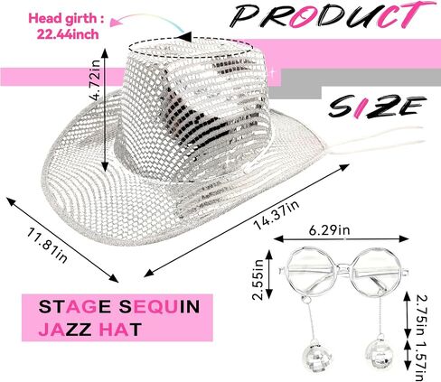 Disco Ball Western Cowboy Hat with Disco Sunglass, Sparkly Mirrored Cowgirl Hat for Women Men Costume Cosplay Party in Saudi Arabia