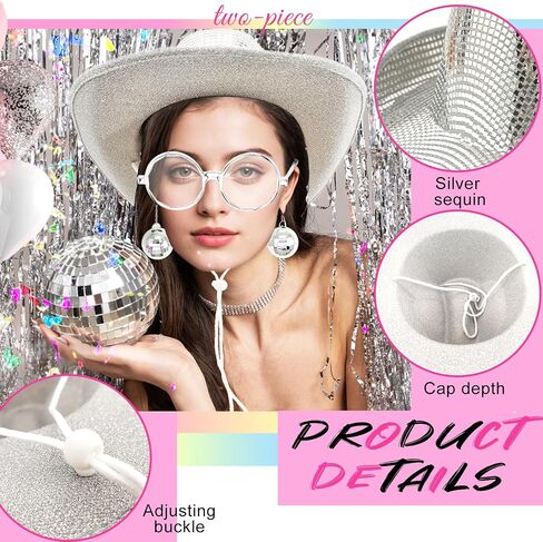 Disco Ball Western Cowboy Hat with Disco Sunglass, Sparkly Mirrored Cowgirl Hat for Women Men Costume Cosplay Party in Saudi Arabia