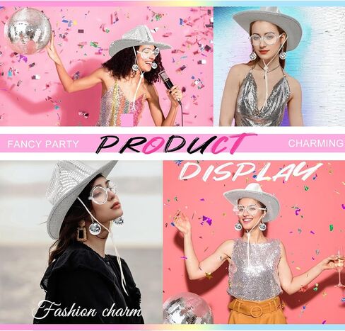Disco Ball Western Cowboy Hat with Disco Sunglass, Sparkly Mirrored Cowgirl Hat for Women Men Costume Cosplay Party in Saudi Arabia