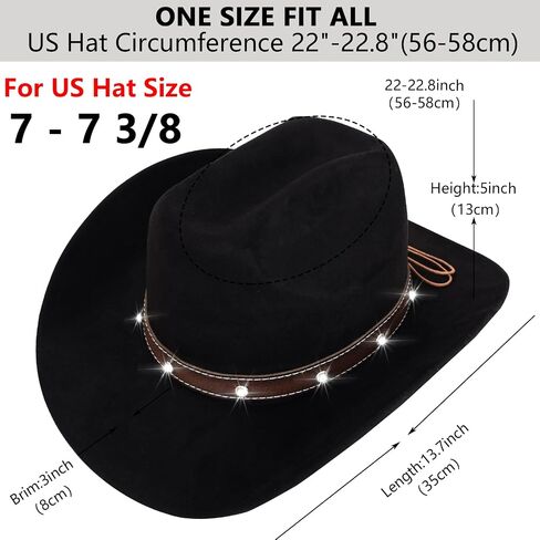 Women Men Cowboy Hat - Western Rhinestone Cowboys Hats Felt Small Wide Brim Cattleman Rodeo Ladies Cowgirls Hat in Kuwait