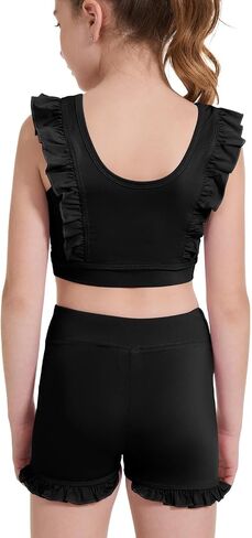 Girls 2 Piece Outfits Athletic Ruffle Short Sets Training Bra Crop Tank with High Waisted Dance Shorts 3-10Years in Saudi Arabia