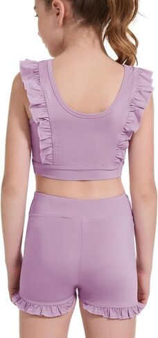 Girls 2 Piece Outfits Athletic Ruffle Short Sets Training Bra Crop Tank with High Waisted Dance Shorts 3-10Years in Saudi Arabia