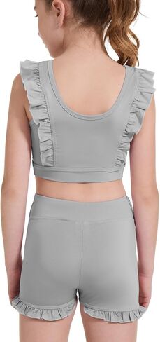 Girls 2 Piece Outfits Athletic Ruffle Short Sets Training Bra Crop Tank with High Waisted Dance Shorts 3-10Years in Saudi Arabia