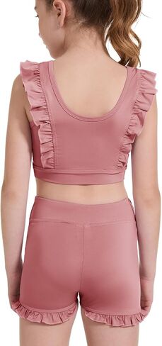 Girls 2 Piece Outfits Athletic Ruffle Short Sets Training Bra Crop Tank with High Waisted Dance Shorts 3-10Years in Saudi Arabia