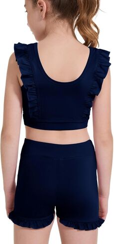 Girls 2 Piece Outfits Athletic Ruffle Short Sets Training Bra Crop Tank with High Waisted Dance Shorts 3-10Years in Saudi Arabia