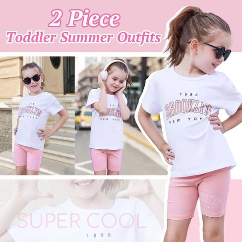 Toddler Baby Girl Clothes Summer Outfits kids Short Sleeve Graphic Tops Biker Shorts Set Little Girls Clothing in Saudi Arabia