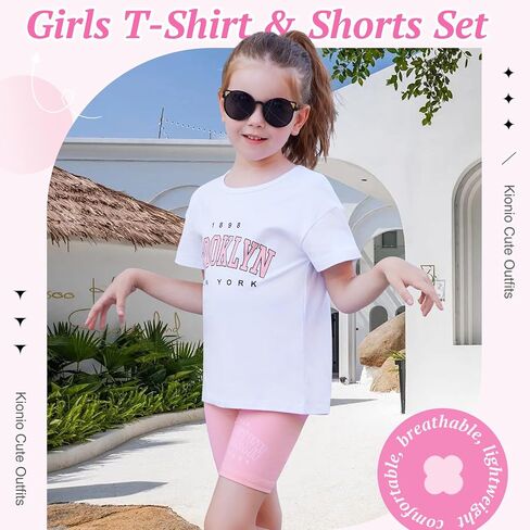 Toddler Baby Girl Clothes Summer Outfits kids Short Sleeve Graphic Tops Biker Shorts Set Little Girls Clothing in Saudi Arabia