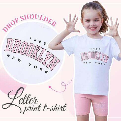 Toddler Baby Girl Clothes Summer Outfits kids Short Sleeve Graphic Tops Biker Shorts Set Little Girls Clothing in Saudi Arabia