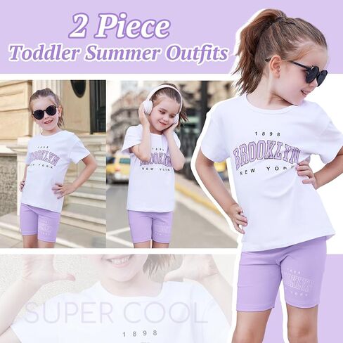 Toddler Baby Girl Clothes Summer Outfits kids Short Sleeve Graphic Tops Biker Shorts Set Little Girls Clothing in Saudi Arabia