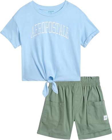 مجموعة شورتات Aeropostale الفتيات - 2 قطعة قصيرة الأكمام TEE و TWILL Baperbag أو شورتات الدنيم للفتيات (7-12) in Kuwait
