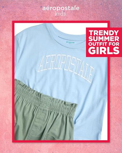 مجموعة شورتات Aeropostale الفتيات - 2 قطعة قصيرة الأكمام TEE و TWILL Baperbag أو شورتات الدنيم للفتيات (7-12) in Kuwait