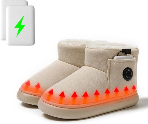 Heated Slippers for Women, Snow Resistant Foot Warmer Shoes For Women, Heated Boots, 3 Temperature Settings, Rechargeable 5000mAh Batteries, Heated Booties for Everyday Wear, Beige in Kuwait