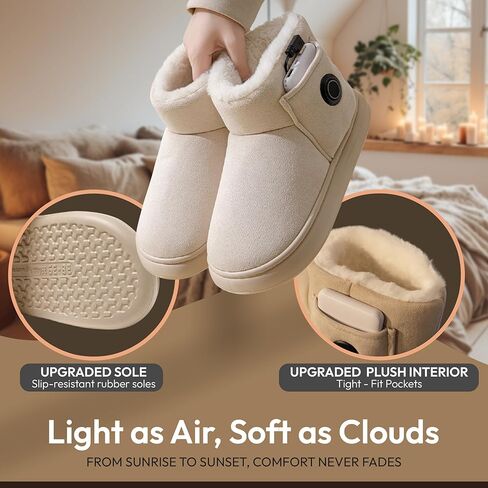 Heated Slippers for Women, Snow Resistant Foot Warmer Shoes For Women, Heated Boots, 3 Temperature Settings, Rechargeable 5000mAh Batteries, Heated Booties for Everyday Wear, Beige in Kuwait
