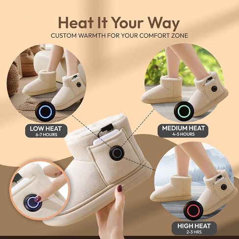 Heated Slippers for Women, Snow Resistant Foot Warmer Shoes For Women, Heated Boots, 3 Temperature Settings, Rechargeable 5000mAh Batteries, Heated Booties for Everyday Wear, Beige in Kuwait