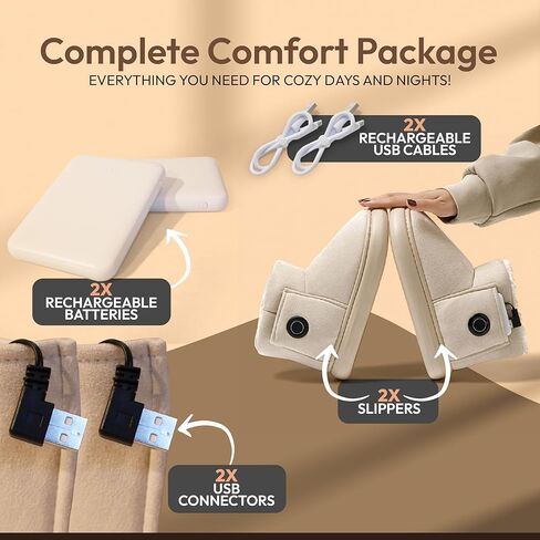 Heated Slippers for Women, Snow Resistant Foot Warmer Shoes For Women, Heated Boots, 3 Temperature Settings, Rechargeable 5000mAh Batteries, Heated Booties for Everyday Wear, Beige in Kuwait