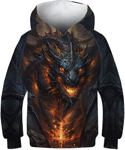 Kid's Print Funny 3D Dragon Long Sleeve Hooded Hoodies Sweatshirts for Boys Girls 6-14 Years in Saudi Arabia