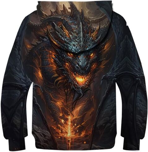 Kid's Print Funny 3D Dragon Long Sleeve Hooded Hoodies Sweatshirts for Boys Girls 6-14 Years in Saudi Arabia