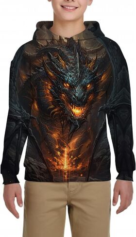 Kid's Print Funny 3D Dragon Long Sleeve Hooded Hoodies Sweatshirts for Boys Girls 6-14 Years in Saudi Arabia