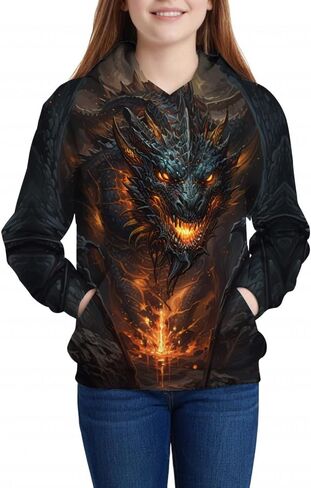 Kid's Print Funny 3D Dragon Long Sleeve Hooded Hoodies Sweatshirts for Boys Girls 6-14 Years in Saudi Arabia