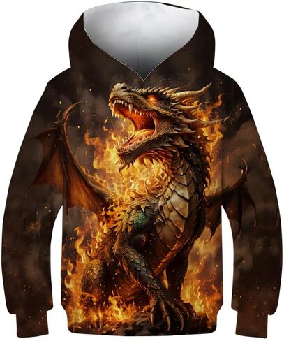 Kid's Print Funny 3D Dragon Long Sleeve Hooded Hoodies Sweatshirts for Boys Girls 6-14 Years in Saudi Arabia
