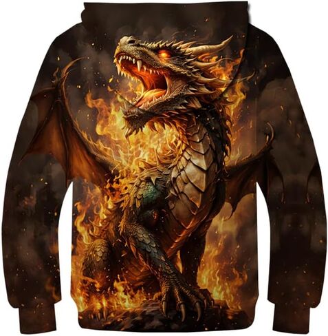 Kid's Print Funny 3D Dragon Long Sleeve Hooded Hoodies Sweatshirts for Boys Girls 6-14 Years in Saudi Arabia