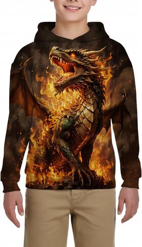 Kid's Print Funny 3D Dragon Long Sleeve Hooded Hoodies Sweatshirts for Boys Girls 6-14 Years in Saudi Arabia