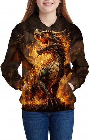 Kid's Print Funny 3D Dragon Long Sleeve Hooded Hoodies Sweatshirts for Boys Girls 6-14 Years in Saudi Arabia
