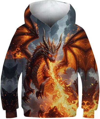 طباعة طفل مضحك ثلاثي الأبعاد التنين الطويل الأكمام هوديز بلوزات للبنات الفتيات من 6 إلى 14 سنة in Kuwait