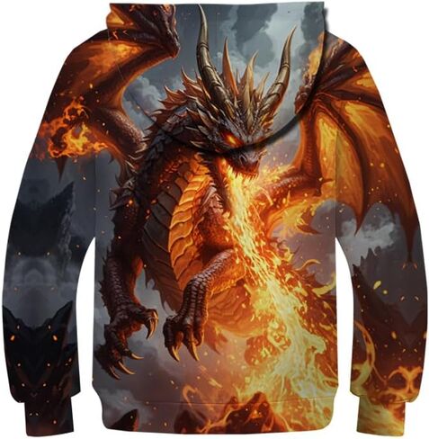 طباعة طفل مضحك ثلاثي الأبعاد التنين الطويل الأكمام هوديز بلوزات للبنات الفتيات من 6 إلى 14 سنة in Kuwait