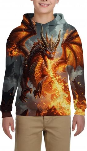 طباعة طفل مضحك ثلاثي الأبعاد التنين الطويل الأكمام هوديز بلوزات للبنات الفتيات من 6 إلى 14 سنة in Kuwait