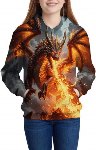 طباعة طفل مضحك ثلاثي الأبعاد التنين الطويل الأكمام هوديز بلوزات للبنات الفتيات من 6 إلى 14 سنة in Kuwait