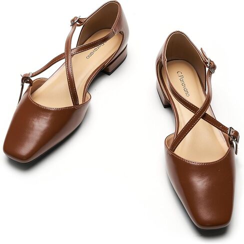 C.Paravano Women's Flats Square Toe Cross-Strap Sandals Stylish Comfortable Dress Shoes for Casual Wear, Work, Travel & Social Events in Saudi Arabia