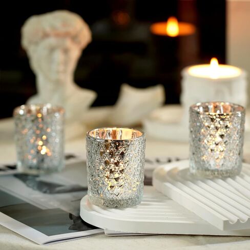 Homemory 12 Pack Silver Glass Poitle Coversive ، حامل شمعة Tealight ، حاملي شموع عتيقة للقطاعات المركزية ، عيد الميلاد ، استحمام الأطفال ، عيد ميلاد ، حفل زفاف ، حفلة in Kuwait