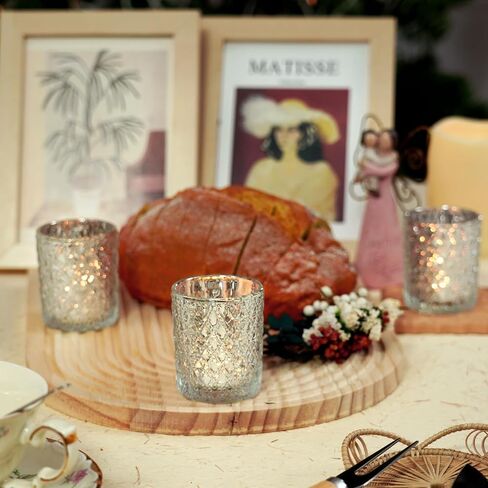 Homemory 12 Pack Silver Glass Poitle Coversive ، حامل شمعة Tealight ، حاملي شموع عتيقة للقطاعات المركزية ، عيد الميلاد ، استحمام الأطفال ، عيد ميلاد ، حفل زفاف ، حفلة in Kuwait