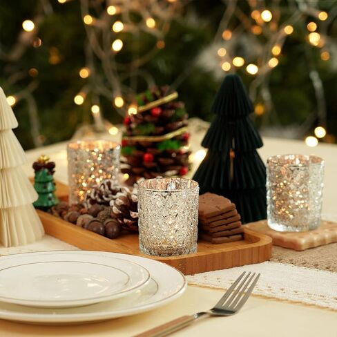 Homemory 12 Pack Silver Glass Poitle Coversive ، حامل شمعة Tealight ، حاملي شموع عتيقة للقطاعات المركزية ، عيد الميلاد ، استحمام الأطفال ، عيد ميلاد ، حفل زفاف ، حفلة in Kuwait