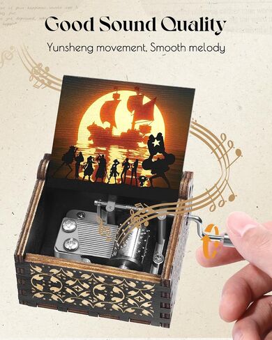 Jupswan Anime Wooden Music Box for Women - Cartoon Hand Crank Engraved Cute Musical Box Vintage Mechanism Small Personalized Gifts for Friend Girlfriend Boyfriend Wife Son On Birthday in Saudi Arabia