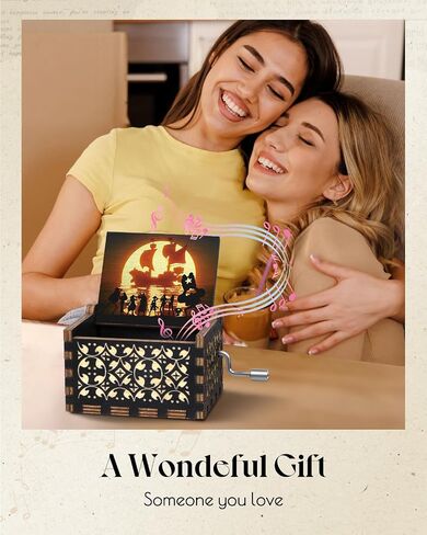 Jupswan Anime Wooden Music Box for Women - Cartoon Hand Crank Engraved Cute Musical Box Vintage Mechanism Small Personalized Gifts for Friend Girlfriend Boyfriend Wife Son On Birthday in Saudi Arabia