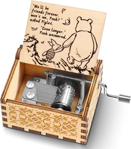 Jupswan Anime Wooden Music Box for Women - Cartoon Hand Crank Engraved Cute Musical Box Vintage Mechanism Small Personalized Gifts for Friend Girlfriend Boyfriend Wife Son On Birthday in Saudi Arabia