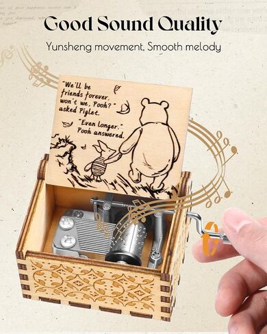 Jupswan Anime Wooden Music Box for Women - Cartoon Hand Crank Engraved Cute Musical Box Vintage Mechanism Small Personalized Gifts for Friend Girlfriend Boyfriend Wife Son On Birthday in Saudi Arabia