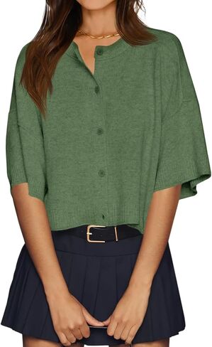 جرس CICY WOMENS نصف الأكمام سترات كارديجان زر اقتصاص أسفل قمم كبيرة الحجم خفيفة الوزن متماسكة الملابس الصيفية in Kuwait