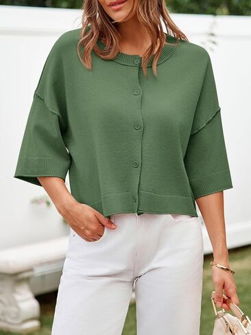 جرس CICY WOMENS نصف الأكمام سترات كارديجان زر اقتصاص أسفل قمم كبيرة الحجم خفيفة الوزن متماسكة الملابس الصيفية in Kuwait