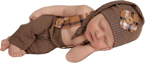 Zeroest Newborn Boy Photo Outfit Props Baby Boy Photography Outfit Photo Shoot Boy Pictures Suspenders Pants Sleeping Hat (Brown) in Kuwait