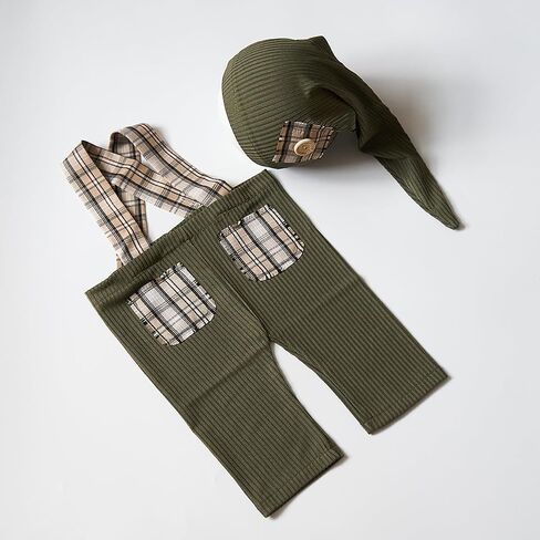 Zeroest Newborn Boy Photo Outfit Props Baby Boy Photography Outfit Photo Shoot Boy Pictures Suspenders Pants Sleeping Hat (Brown) in Kuwait